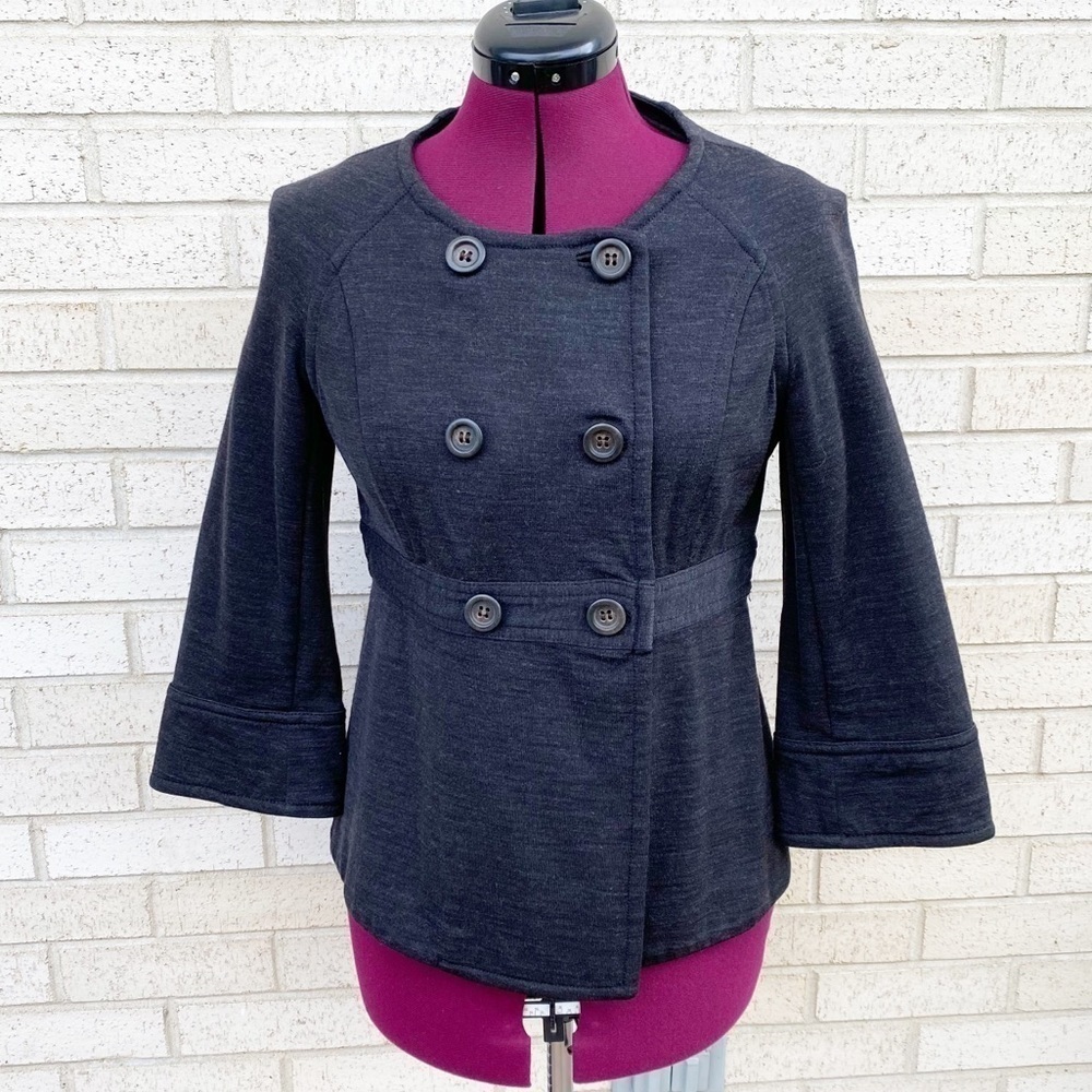 J. Crew Gray Grey Wool Blend 3/4 Sleeve Pea Coat Jacket Size Medium